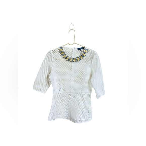 Gracia Peplum Mesh Jeweled top Size M - Picture 1 of 11